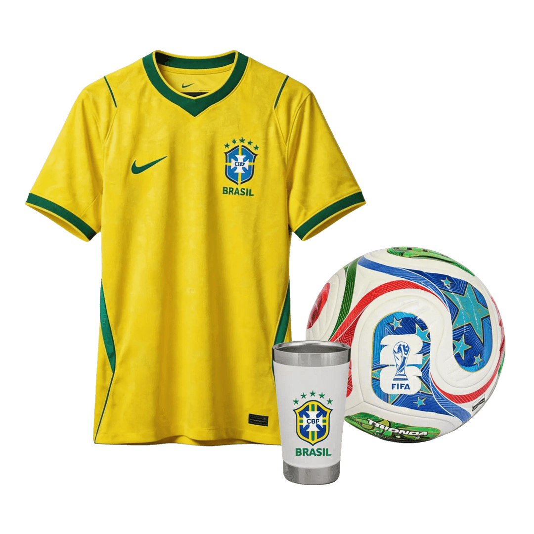 Kit Copa do Mundo 2026 — camisa, bola e copo